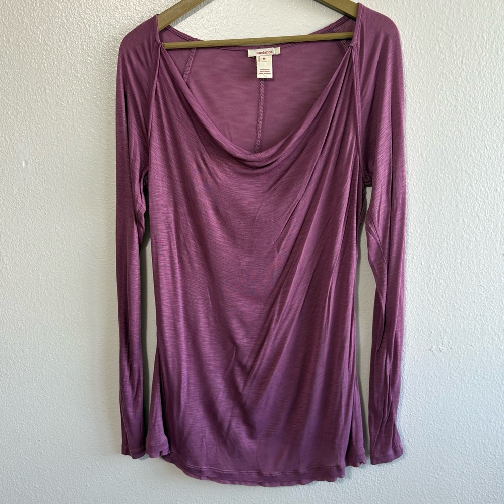 Sundance Mauve Purple Size Medium Cowl Neck Long Sleeve Shirt Feminine Relaxed
